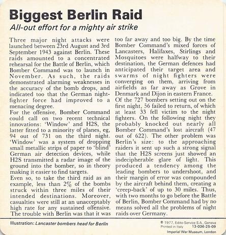 1977 Edito-Service World War II - Deck 25 #13-036-25-09 Biggest Berlin Raid Back