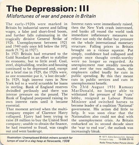 1977 Edito-Service World War II - Deck 25 #13-036-25-10 The Depression: III Back