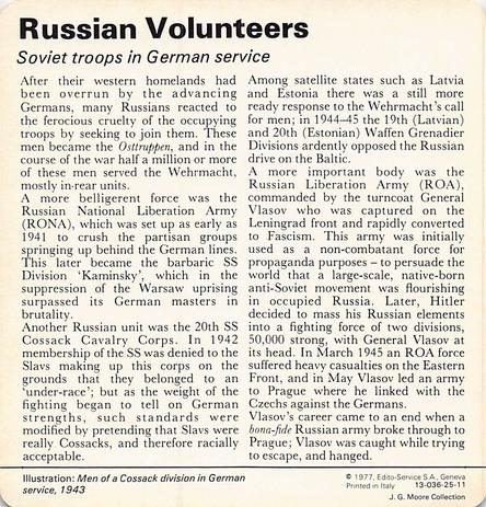 1977 Edito-Service World War II - Deck 25 #13-036-25-11 Russian Volunteers Back