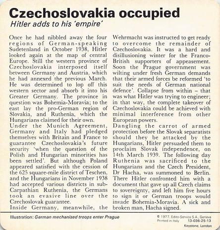 1977 Edito-Service World War II - Deck 25 #13-036-25-13 Czechslovakia occupied Back