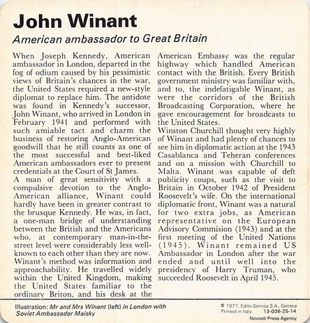 1977 Edito-Service World War II - Deck 25 #13-036-25-14 John Winant Back
