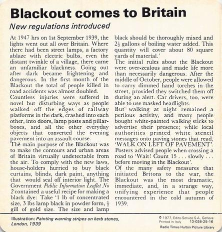 1977 Edito-Service World War II - Deck 25 #13-036-25-16 Blackout comes to Britain Back
