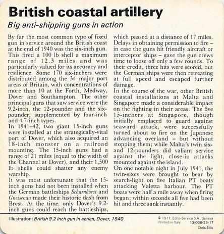 1977 Edito-Service World War II - Deck 25 #13-036-25-17 British coastal artillery Back