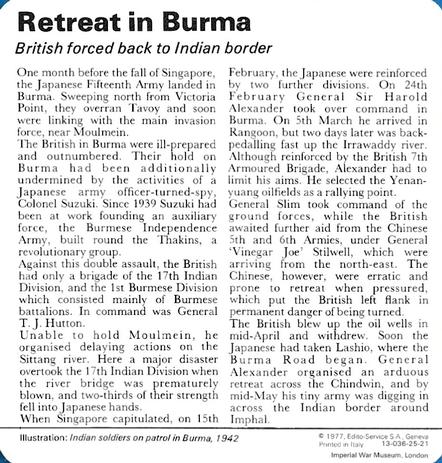 1977 Edito-Service World War II - Deck 25 #13-036-25-21 Retreat in Burma Back