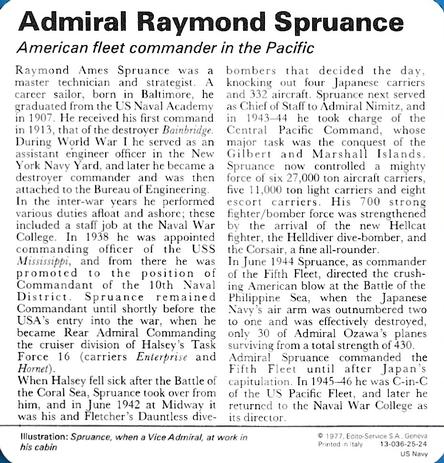 1977 Edito-Service World War II - Deck 25 #13-036-25-24 Admiral Raymond Spruance Back