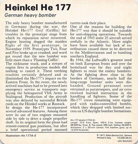 1977 Edito-Service World War II - Deck 26 #13-036-26-01 Heinkel He 177 Back
