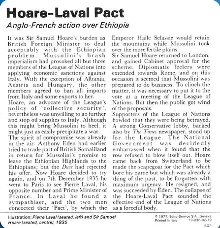 1977 Edito-Service World War II - Deck 82 #13-036-82-19 Hoare-Laval Pact Back