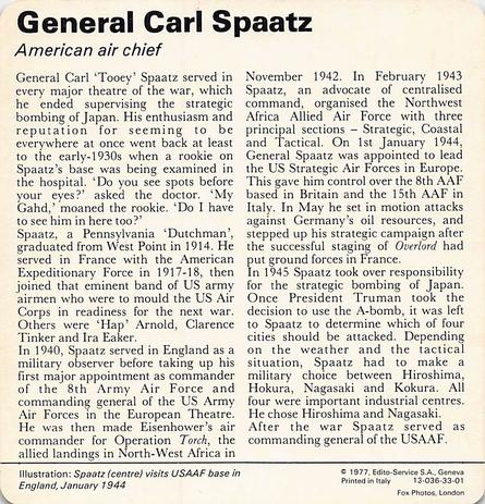 1977 Edito-Service World War II - Deck 33 #13-036-33-01 General Carl Spaatz Back