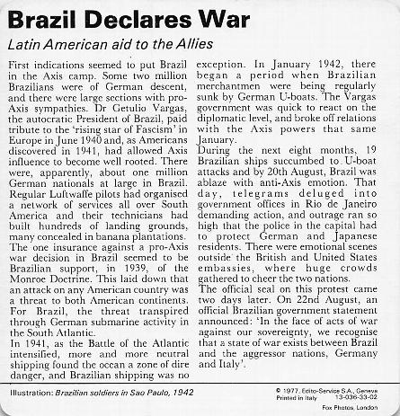 1977 Edito-Service World War II - Deck 33 #13-036-33-02 Brazil Declares War Back