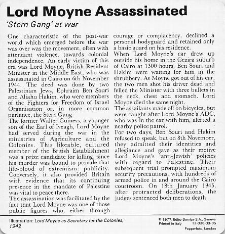 1977 Edito-Service World War II - Deck 33 #13-036-33-05 Lord Moyne Assassinated Back