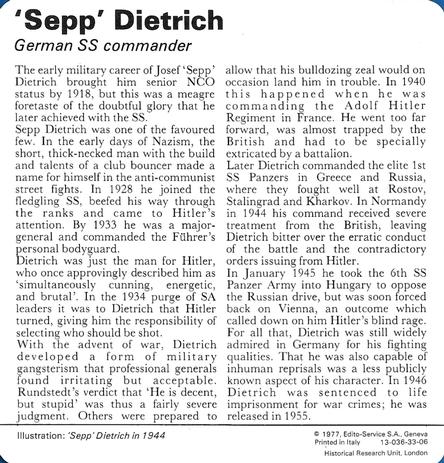 1977 Edito-Service World War II - Deck 33 #13-036-33-06 'Sepp' Dietrich Back
