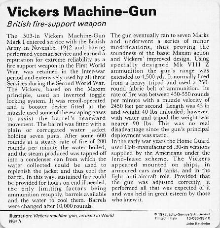 1977 Edito-Service World War II - Deck 33 #13-036-33-10 Vickers Machine-Gun Back