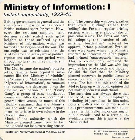1977 Edito-Service World War II - Deck 33 #13-036-33-11 Ministry of Information: I Back