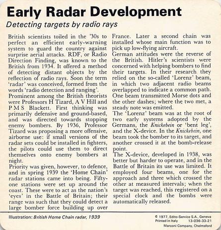 1977 Edito-Service World War II - Deck 33 #13-036-33-21 Early Radar Development Back
