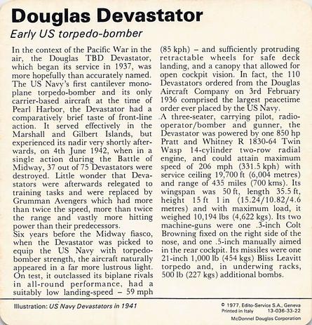 1977 Edito-Service World War II - Deck 33 #13-036-33-22 Douglas Devastator Back