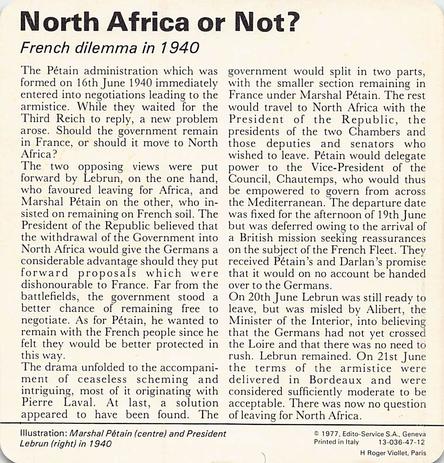 1977 Edito-Service World War II - Deck 47 #13-036-47-12 North Africa or Not? Back