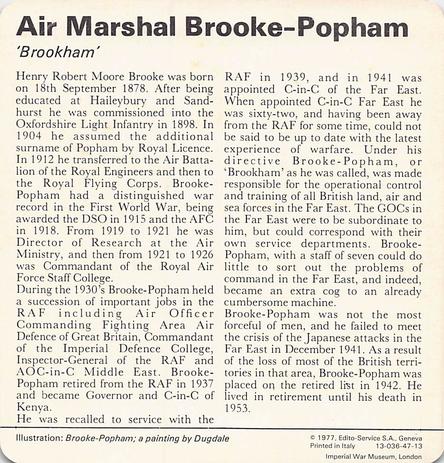 1977 Edito-Service World War II - Deck 47 #13-036-47-13 Air Marshal Brooke-Popham Back
