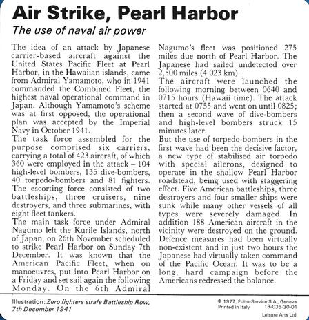 1977 Edito-Service World War II - Deck 30 #13-036-30-01 Air Strike, Pearl Harbor Back
