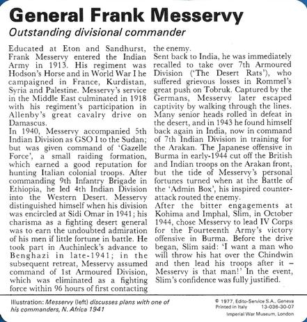 1977 Edito-Service World War II - Deck 30 #13-036-30-07 General Frank Messervy Back
