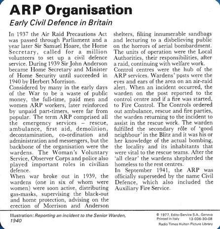 1977 Edito-Service World War II - Deck 30 #13-036-30-08 ARP Organisation Back