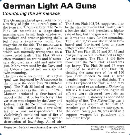1977 Edito-Service World War II - Deck 30 #13-036-30-19 German Light AA Guns Back