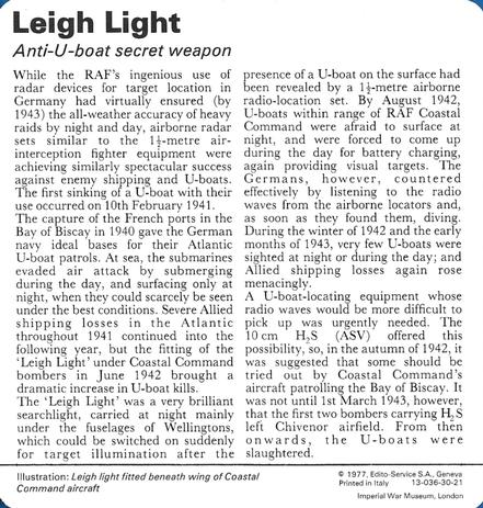 1977 Edito-Service World War II - Deck 30 #13-036-30-21 Leigh Light Back