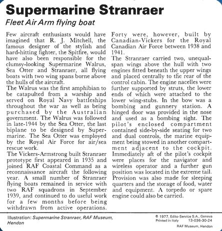 1977 Edito-Service World War II - Deck 30 #13-036-30-24 Supermarine Stranraer Back