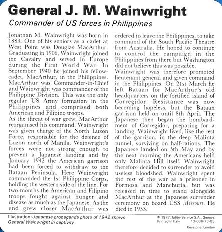1977 Edito-Service World War II - Deck 73 #13-036-73-05 General J. M. Wainwright Back