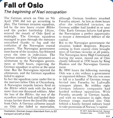 1977 Edito-Service World War II - Deck 73 #13-036-73-06 Fall of Oslo Back