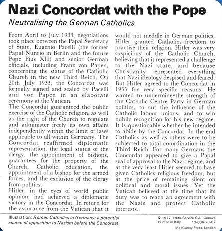 1977 Edito-Service World War II - Deck 73 #13-036-73-07 Nazi Concordat with the Pope Back