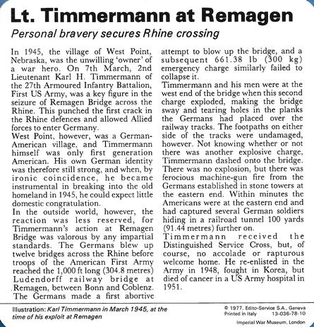 1977 Edito-Service World War II - Deck 78 #13-036-78-10 Lt. Timmermann at Remagen Back