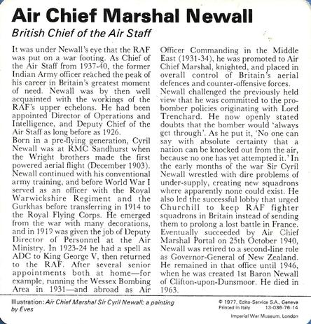 1977 Edito-Service World War II - Deck 76 #13-036-76-14 Air Chief Marshal Newall Back
