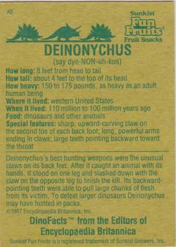 1987 Sunkist Fun Fruits Encyclopedia Britannica DinoFacts #A5 Deinonychus Back