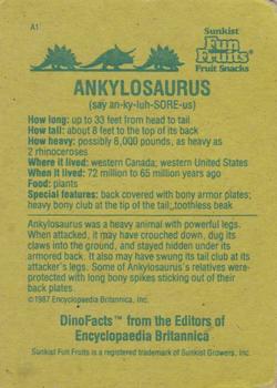 1987 Sunkist Fun Fruits Encyclopedia Britannica DinoFacts #A1 Ankylosaurus Back
