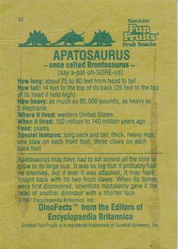 1987 Sunkist Fun Fruits Encyclopedia Britannica DinoFacts #A2 Apatosaurus Back