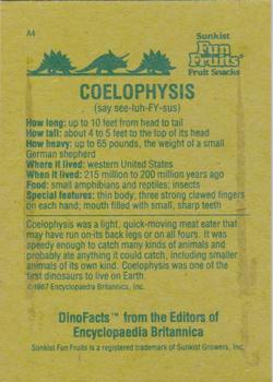1987 Sunkist Fun Fruits Encyclopedia Britannica DinoFacts #A4 Coelophysis Back