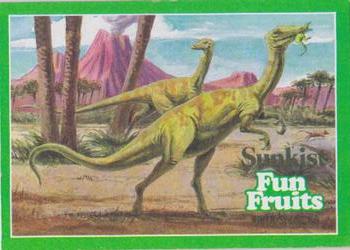 1987 Sunkist Fun Fruits Encyclopedia Britannica DinoFacts #A4 Coelophysis Front