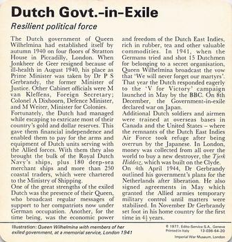 1977 Edito-Service World War II - Deck 64 #13-036-64-20 Dutch Govt.-in-Exile Back