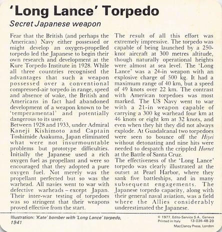 1977 Edito-Service World War II - Deck 48 #13-036-48-20 'Long Lance' Torpedo Back