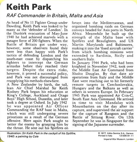 1977 Edito-Service World War II - Deck 61 #13-036-61-11 Keith Park Back