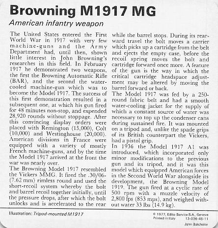 1977 Edito-Service World War II - Deck 45 #13-036-45-11 Browning M1917 MG Back