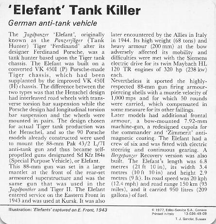 1977 Edito-Service World War II - Deck 49 #13-036-49-09 'Elefant' Tank Killer Back