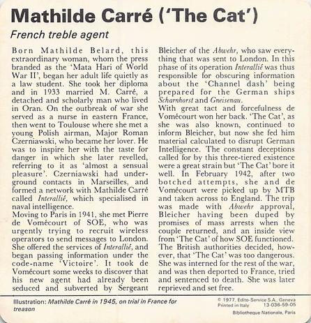 1977 Edito-Service World War II - Deck 59 #13-036-59-05 Mathilde Carre ('The Cat') Back