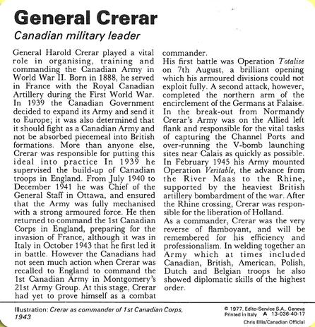 1977 Edito-Service World War II - Deck 40 #13-036-40-17 General Crerar Back
