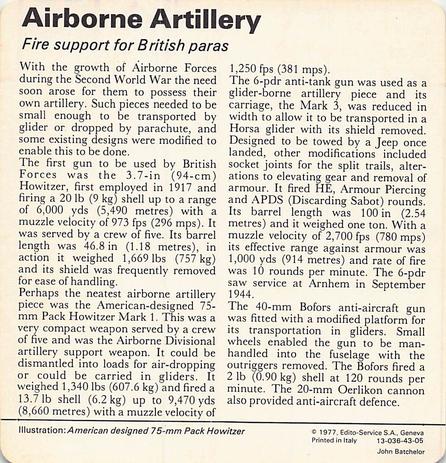 1977 Edito-Service World War II - Deck 43 #13-036-43-05 Airborne Artillery Back