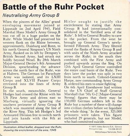 1977 Edito-Service World War II - Deck 60 #13-036-60-01 Battle of the Ruhr Pocket Back