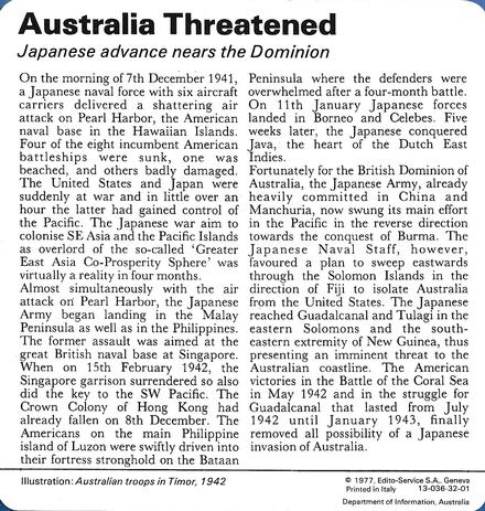 1977 Edito-Service World War II - Deck 32 #13-036-32-01 Australia Threatened Back