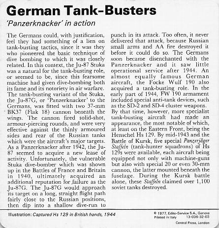 1977 Edito-Service World War II - Deck 32 #13-036-32-03 German Tank-Busters Back
