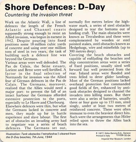 1977 Edito-Service World War II - Deck 32 #13-036-32-04 Shore Defences: D-Day Back