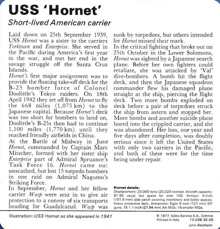 1977 Edito-Service World War II - Deck 32 #13-036-32-05 USS 'Hornet' Back